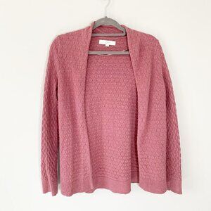 Loft Womens Medium Mauve Pink Pointelle Cable Knit Wool Blend‎ Open Cardigan